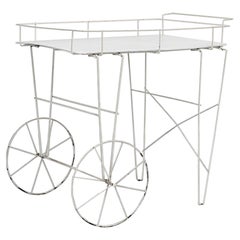 Vintage Mathieu Mategot Inspired Wire Frame Rolling Flower Cart with Plywood Tray