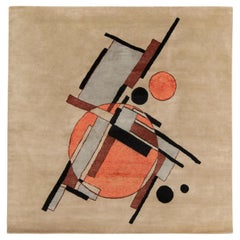 Alfombra Cuadrada Deco de Estilo Suprematista de Rug & Kilim en Beige-Marrón Negro y Naranja
