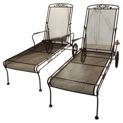 Vintage Acorn and Oak Leaf Wrought Iron Chaise Loungers