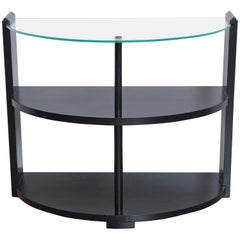 American Art Deco Ebonized Demi-Lune Side or Display Table with Glass Top