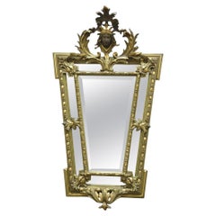 Antique French Renaissance Baroque Carved Giltwood Gesso Wall Mirror with Face