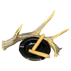 Vintage Mid-Century Brass and Glass Antler Ashtray