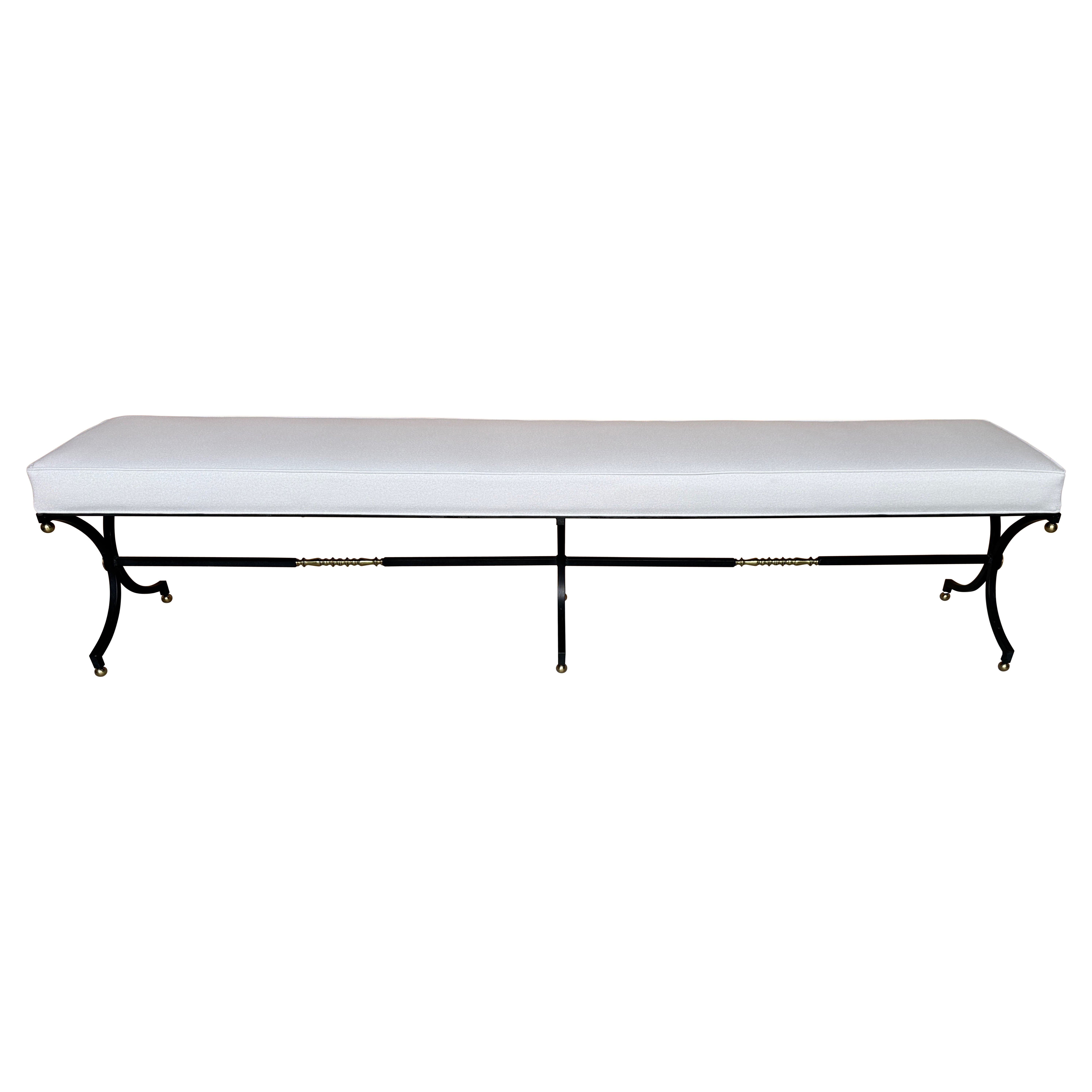 French Modern Maison Jansen, Attributed  Iron Brass Long Bench