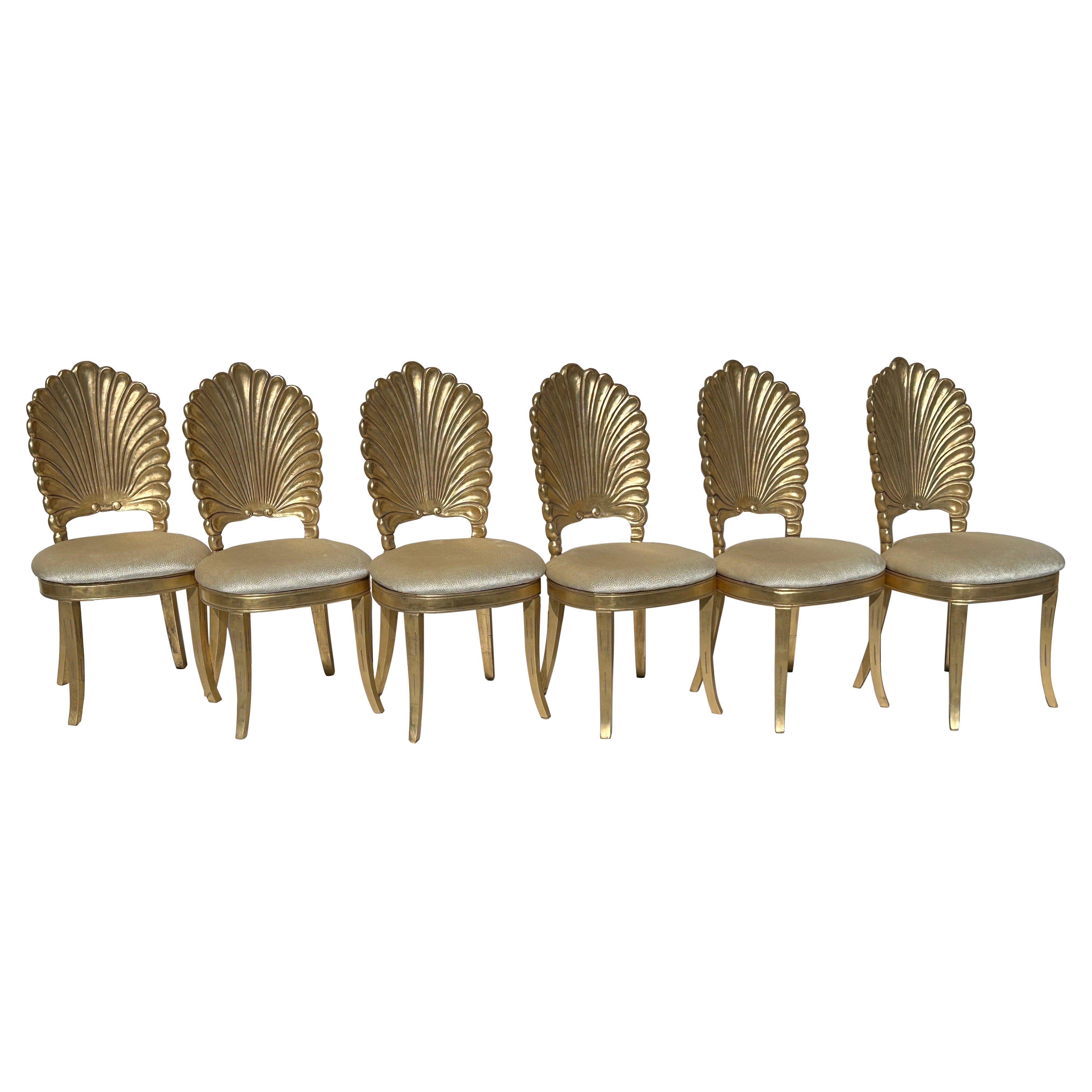 Set of Six Gold Leaf Grotto Shell Back Chairs