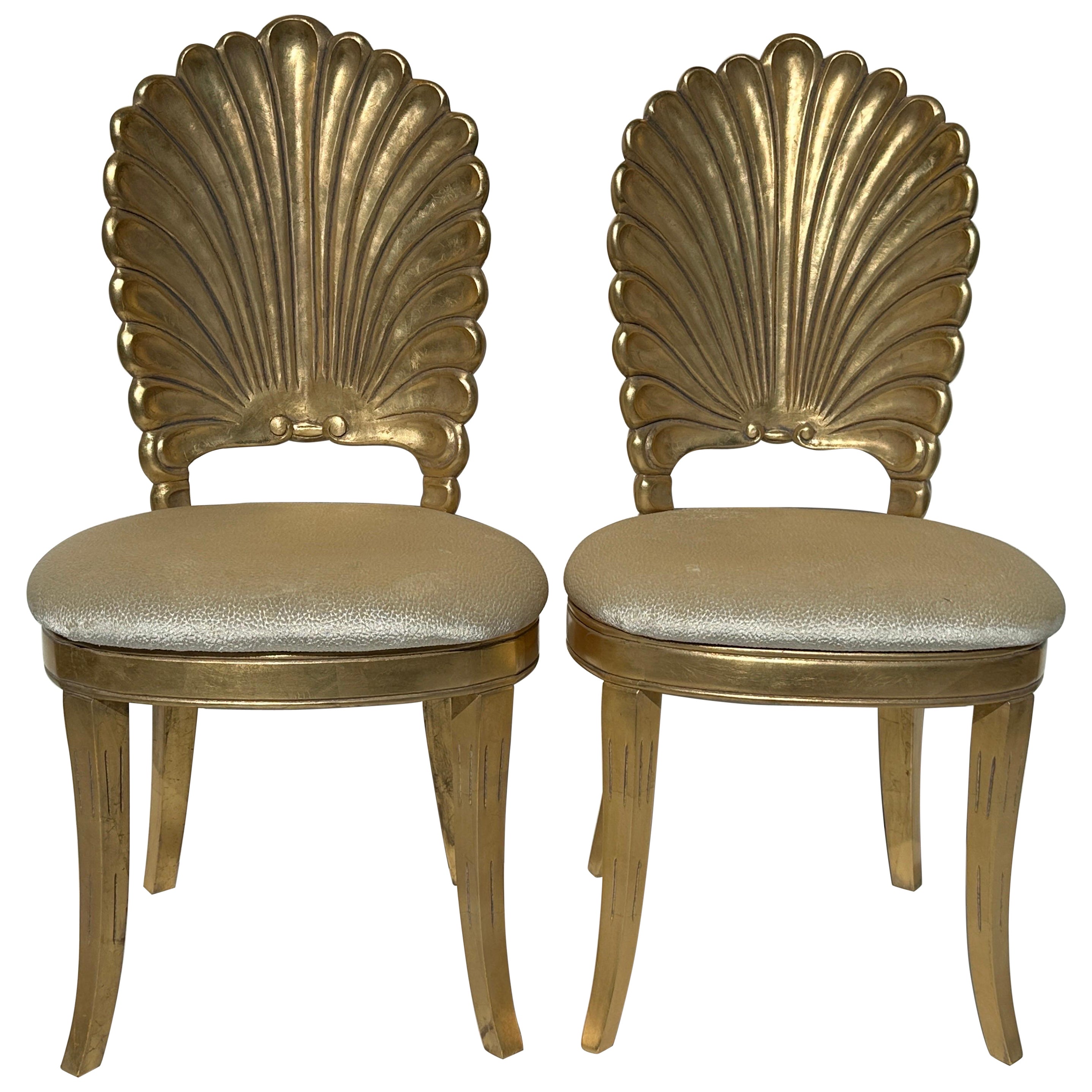 Pair of Gold Leaf Grotto Shell Back Chairs