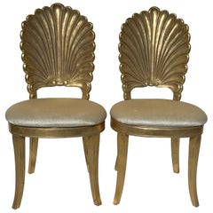 Pair of Gold Leaf Grotto Shell Back Chairs