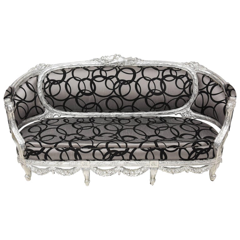 Wedding Loveseat West Indies Mahogany Silver Leaves Finish, 19th