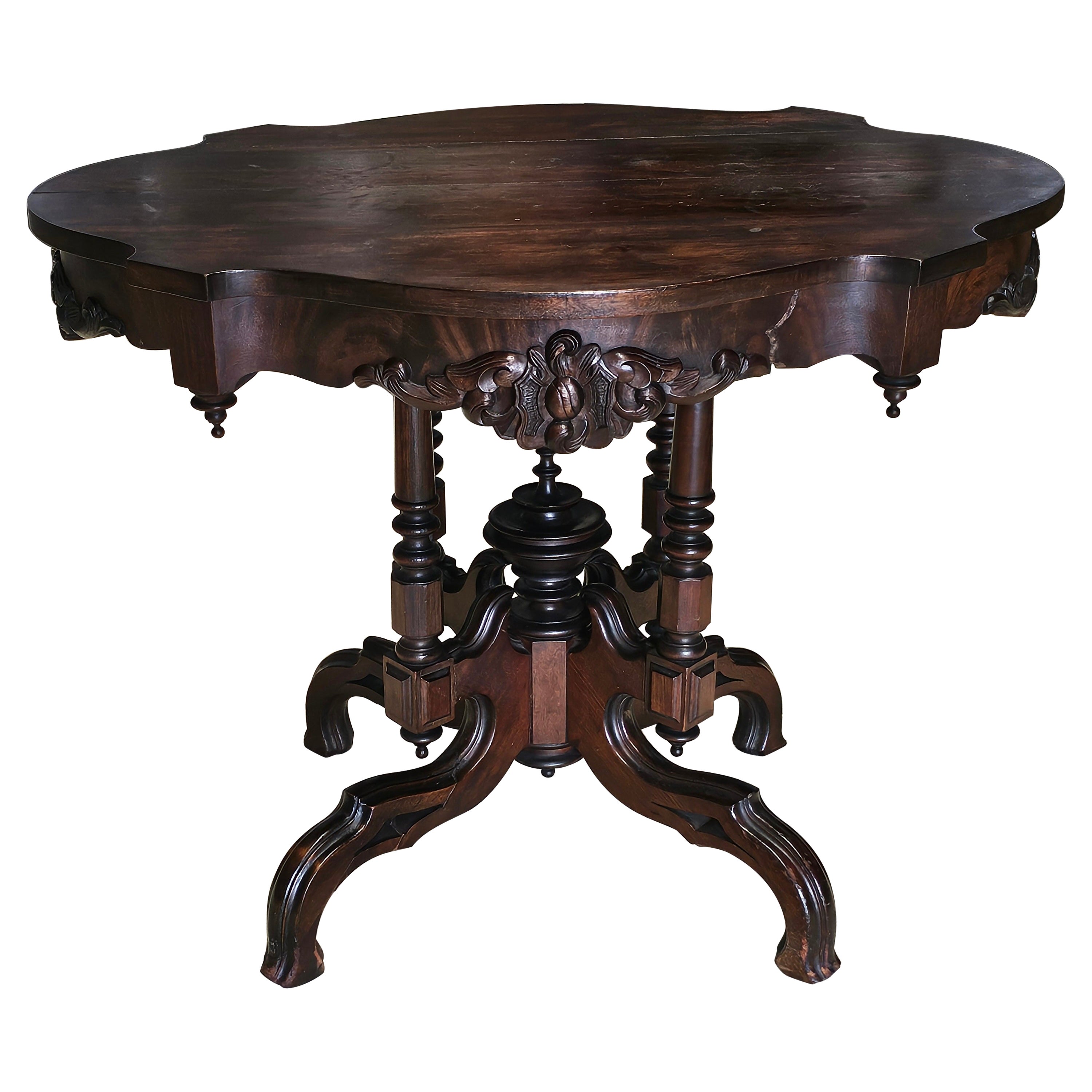19th Century Victorian Carved and Stained Walnut Center Table
