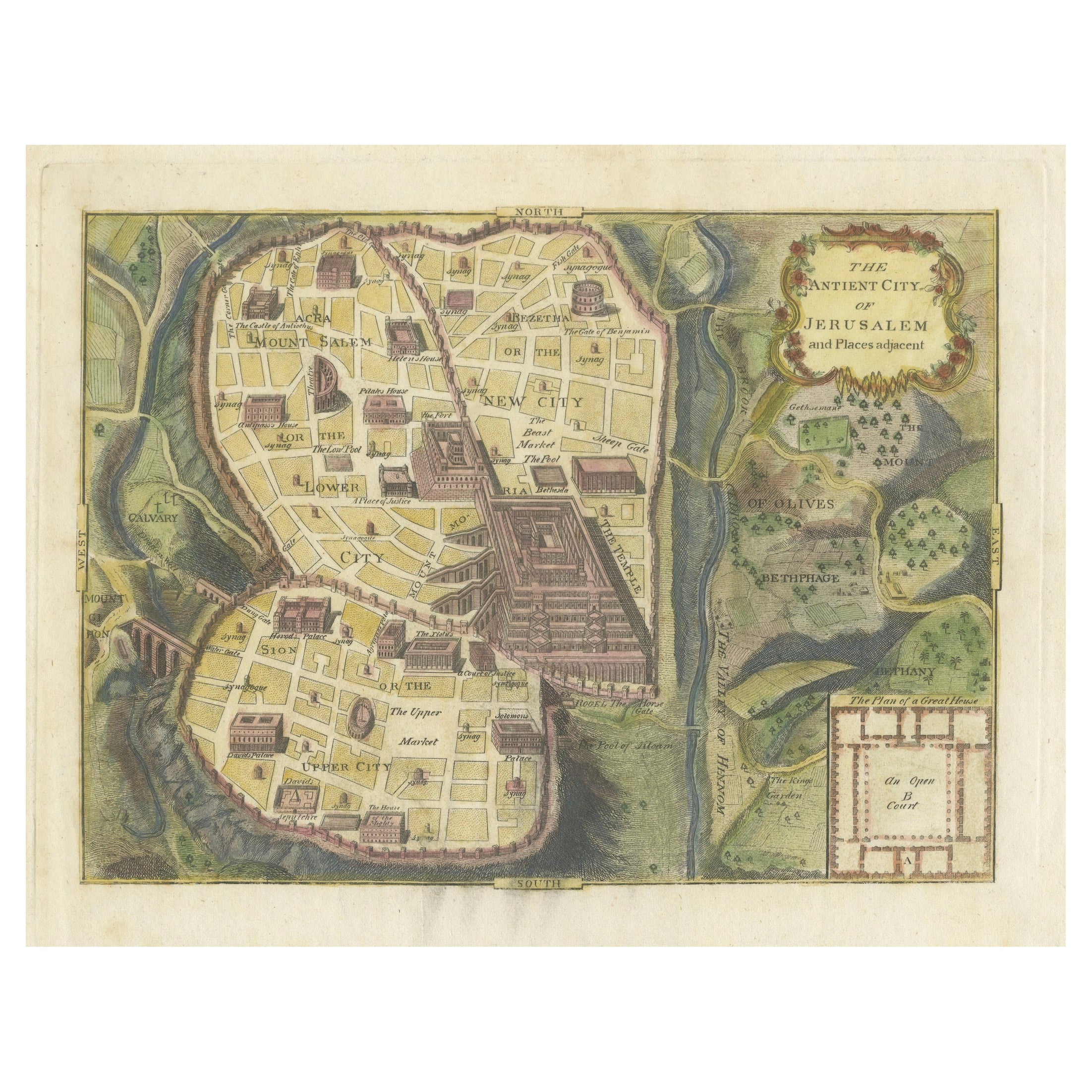 The Antient City of Jerusalem and Places Adjacent, handkolorierte Karte, 1699 im Angebot