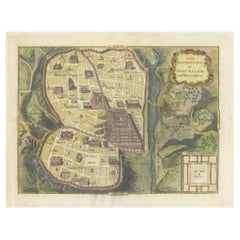Carte ancienne de Jérusalem et lieux adjacents, colorée à la main, 1699