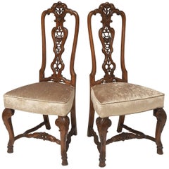 Antique Elegant Pair of High Back Georgian Walnut English Side Chairs