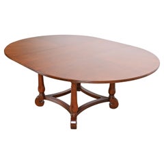 Italian Provincial Cherry Wood Pedestal Extension Dining Table, Newly Refinished