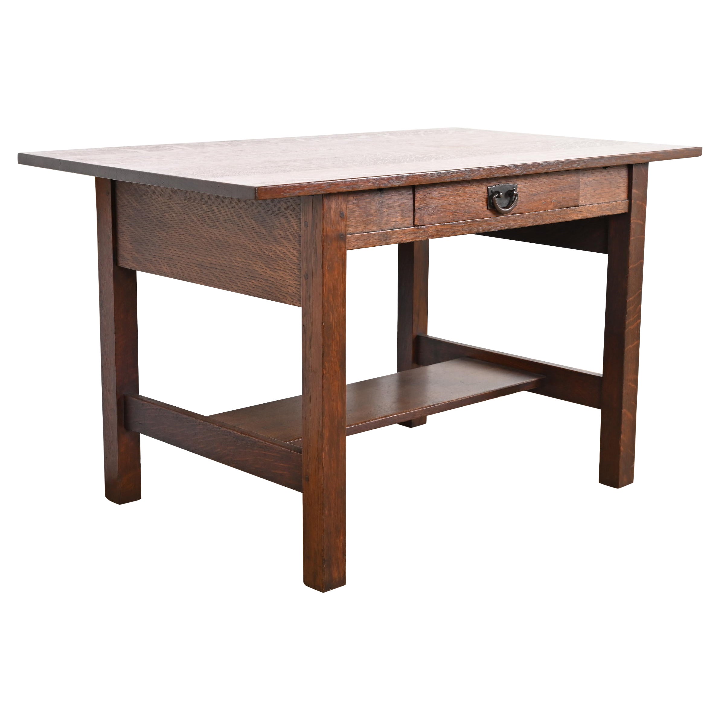 Gustav Stickley Mission Arts & Crafts Escritorio o mesa de biblioteca de roble