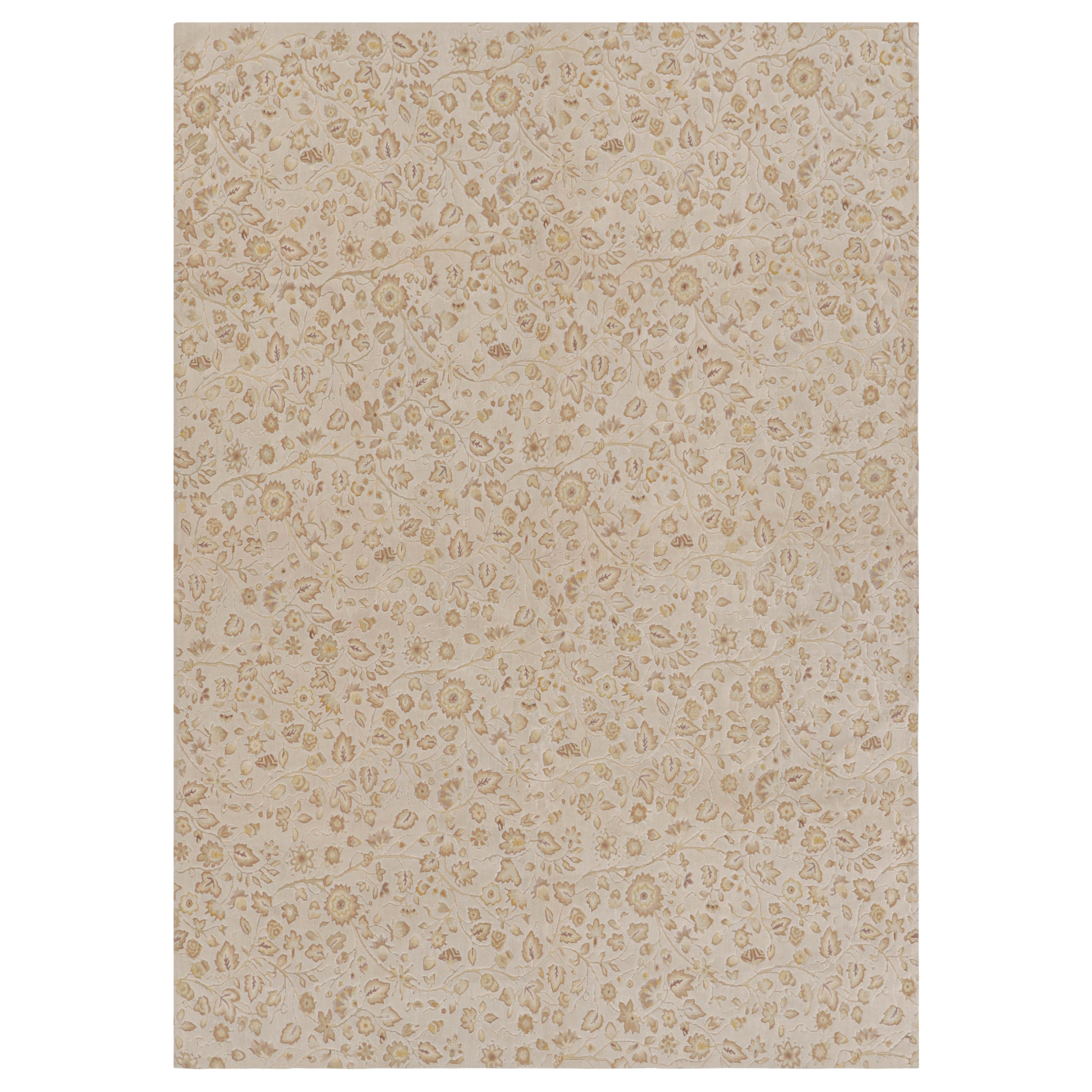 Rug & Kilim’s Tudor Style Rug in Cream with Beige-Brown Floral Patterns