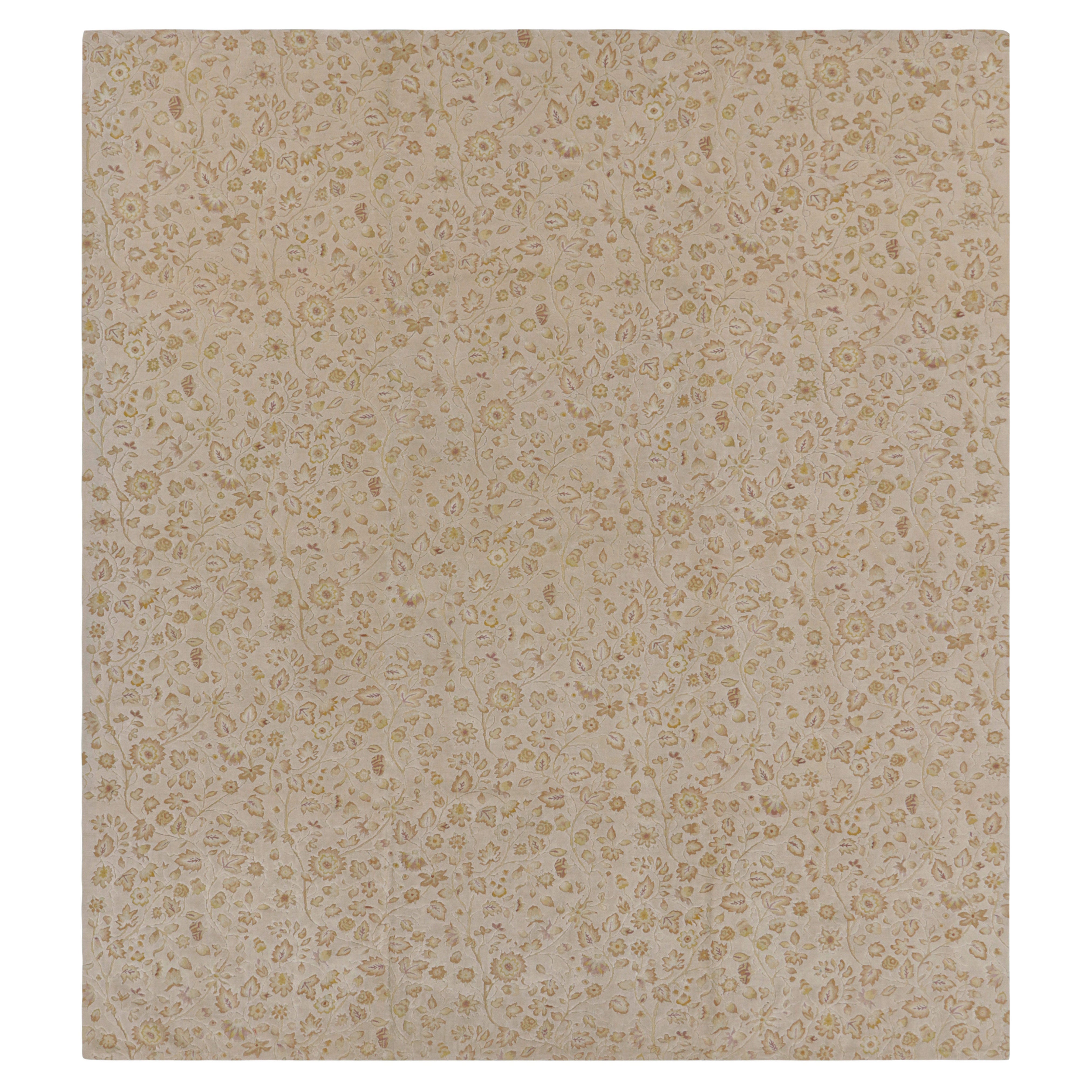 Rug & Kilim’s Tudor Style Rug in Cream with Beige-Brown Floral Patterns For Sale