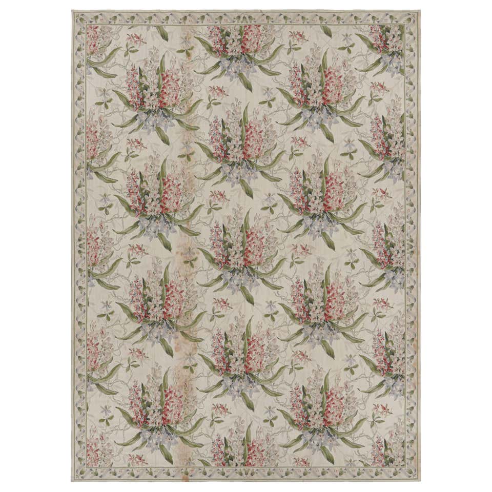 Rug and Kilim’s Tudor Style Rug in White and Cream with Floral Patterns ...