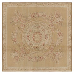 Rug & Kilim’s Aubusson Style Square Rug in Gold and Beige with Floral Medallion