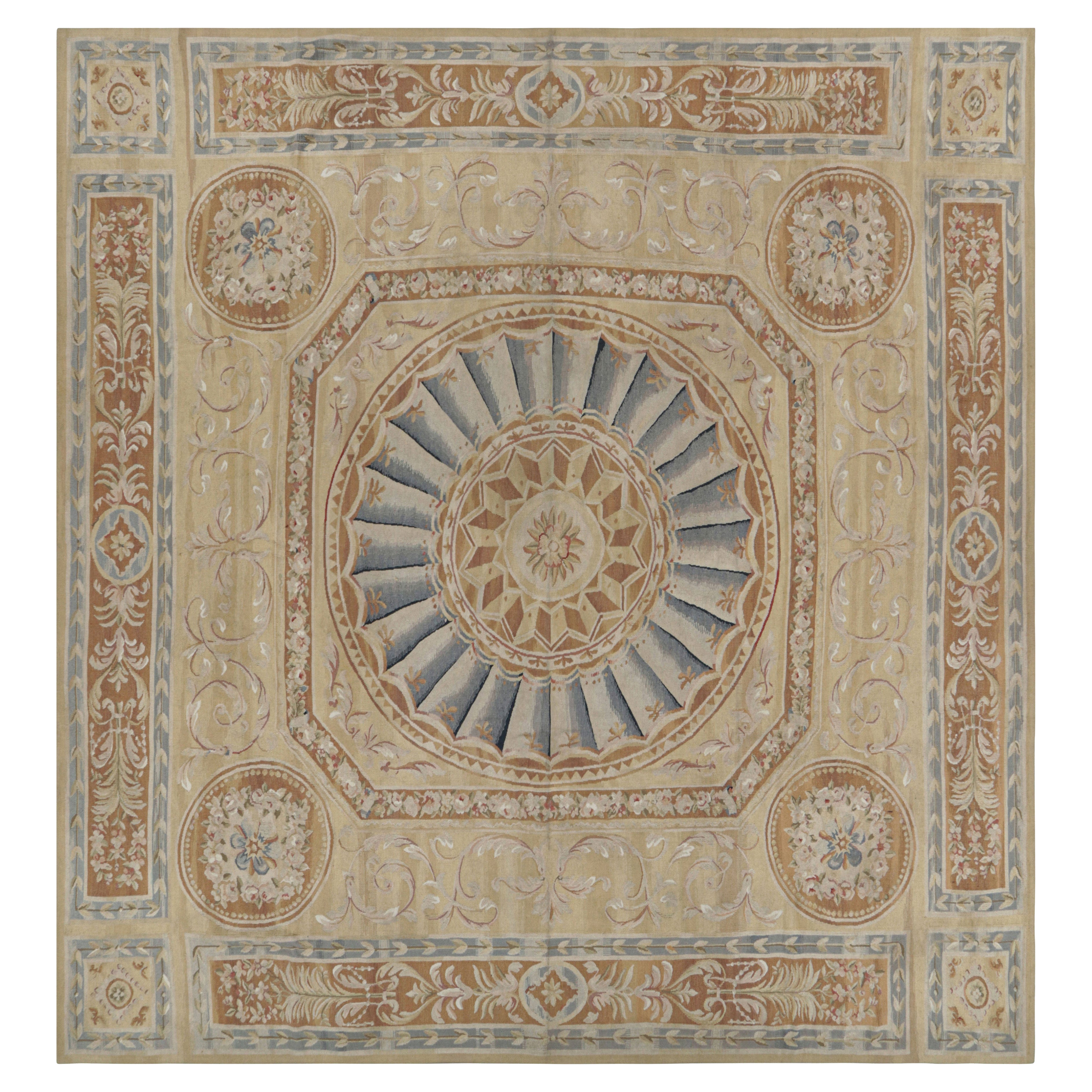 Rug & Kilim's Oversized Aubusson Style Rug in Gold & Beige with Floral Medallion