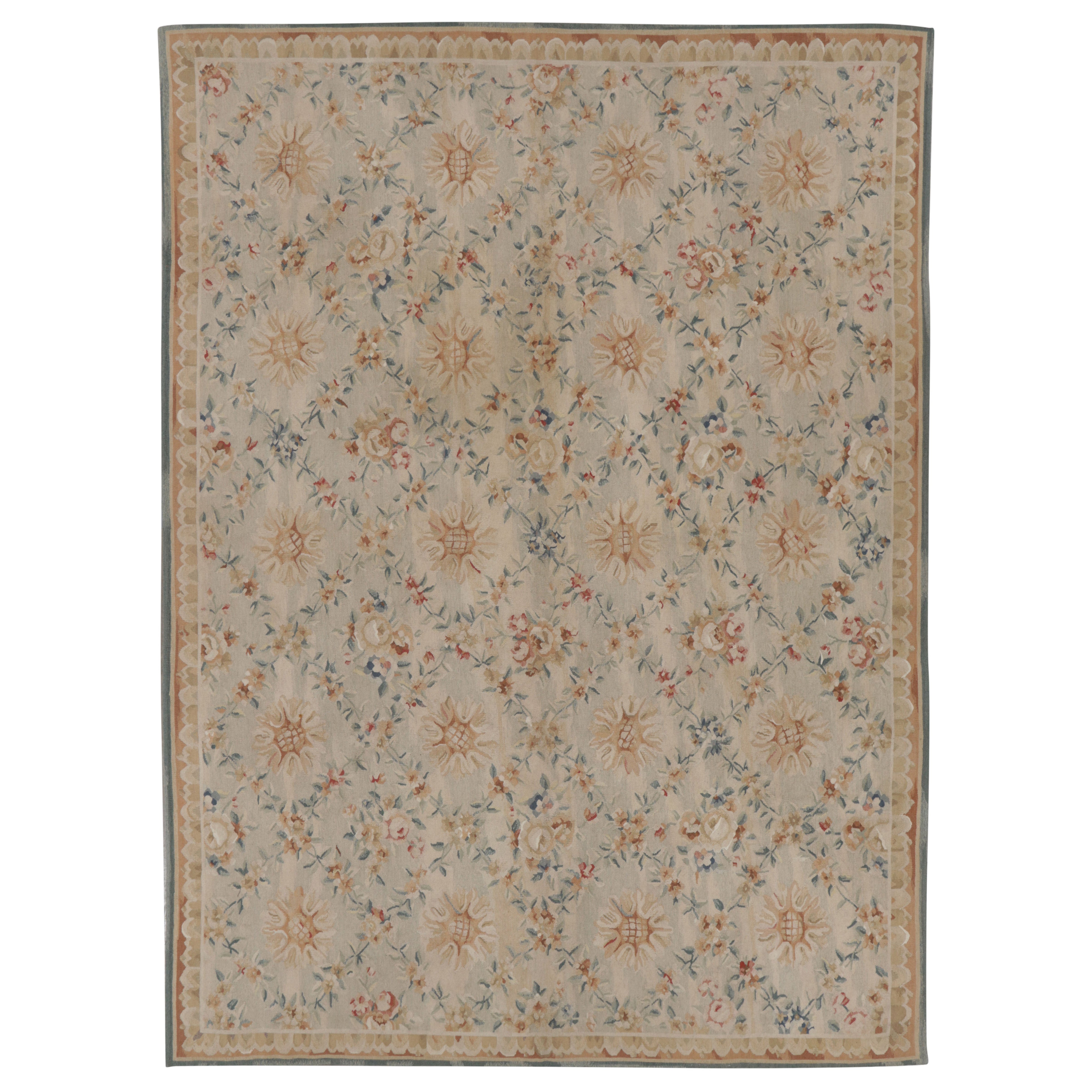 Rug & Kilim’s Aubusson Style Rug in Beige-Cream with Floral Patterns
