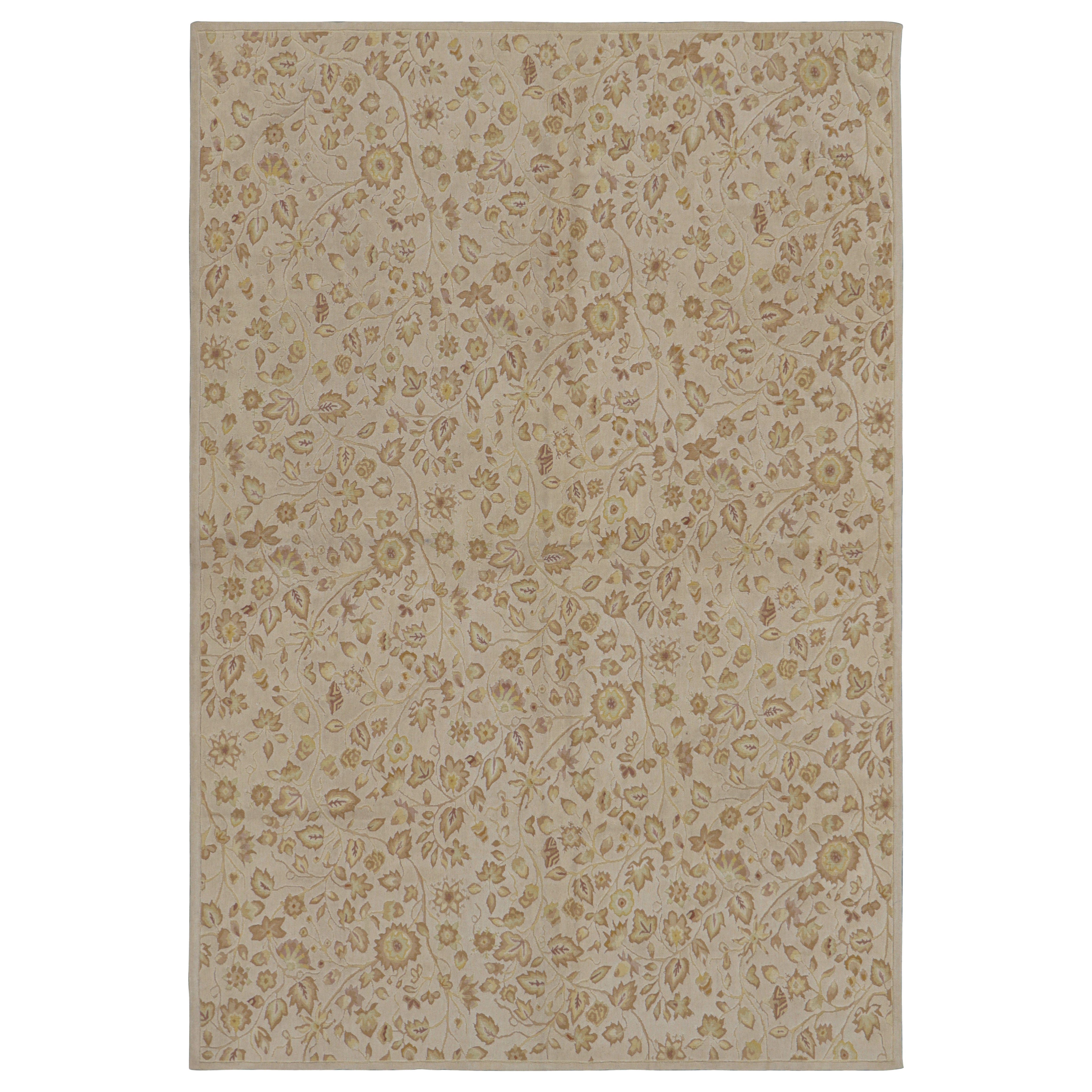 Rug & Kilim’s Tudor Style Rug in White with Beige-Brown Floral Patterns