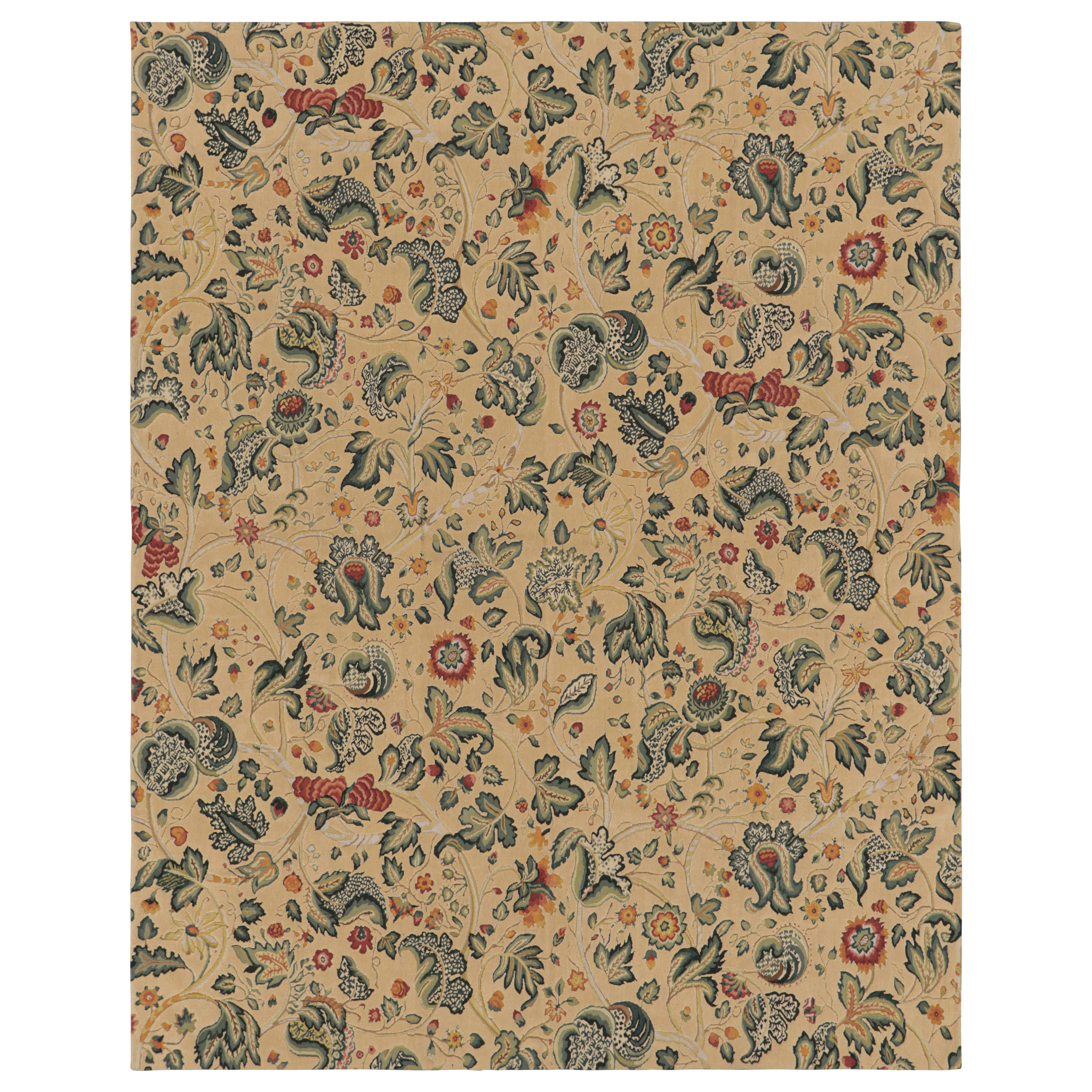 Rug & Kilim’s Tudor Style Rug in Cream with Teal Floral Patterns