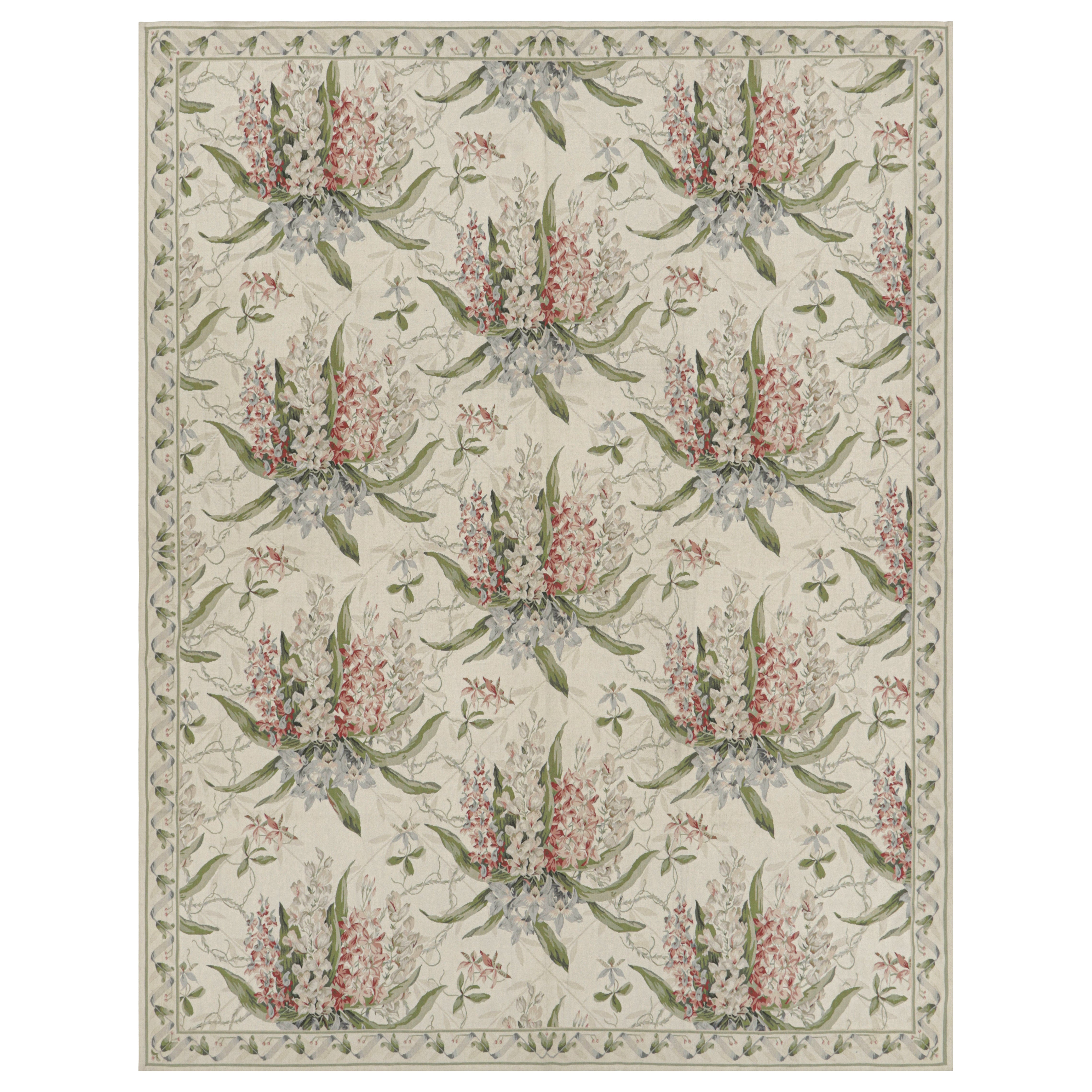 Rug & Kilim’s Tudor Style Rug in White and Cream with Floral Patterns