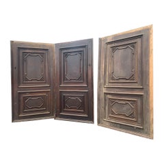 Antique Set of 3 walnut doors, each with a single leaf with carved panels, Italy
