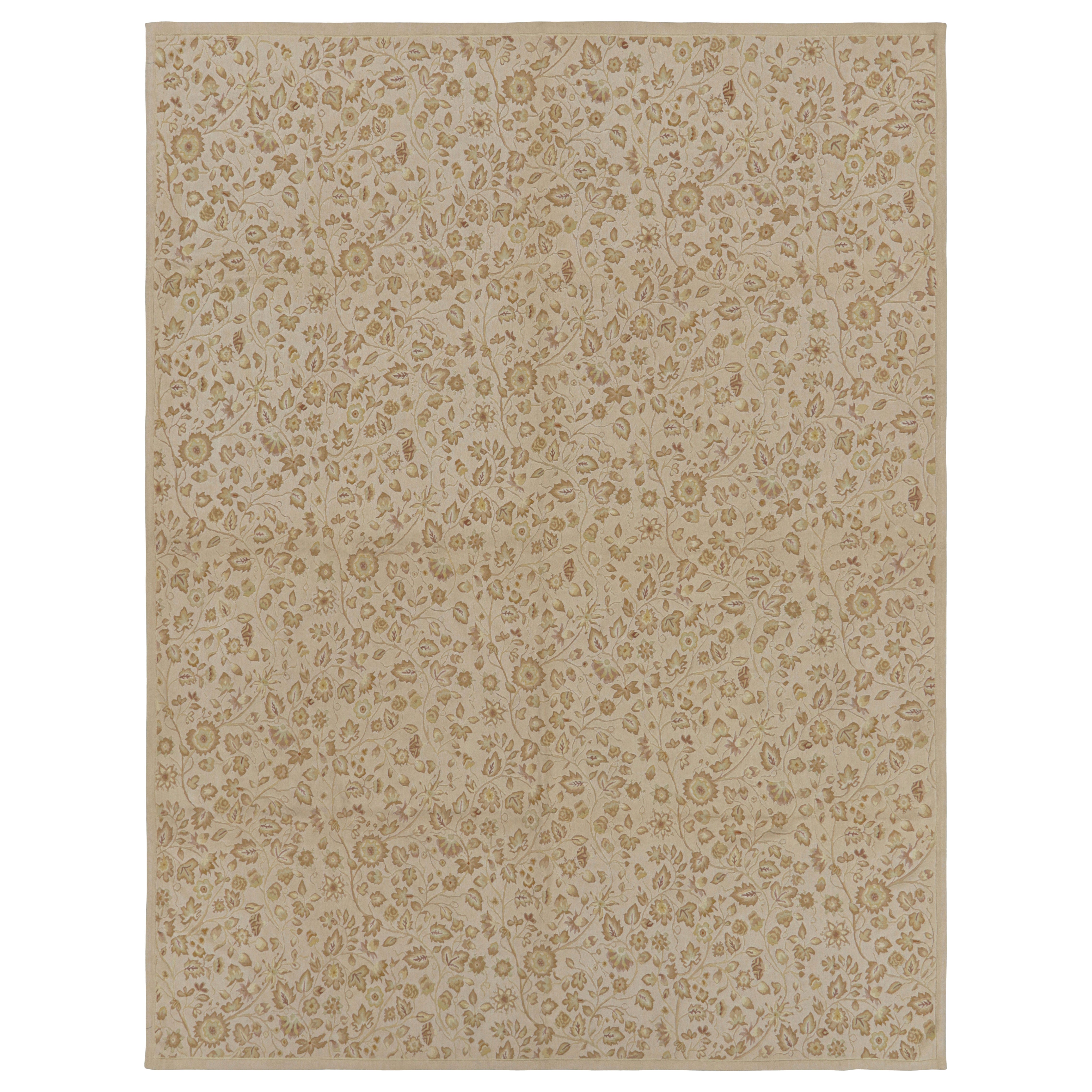 Rug & Kilim’s Tudor Style Rug in White with Beige-Brown Floral Patterns