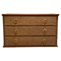 Antique Rare 19th Century French Fabric Covered Commode