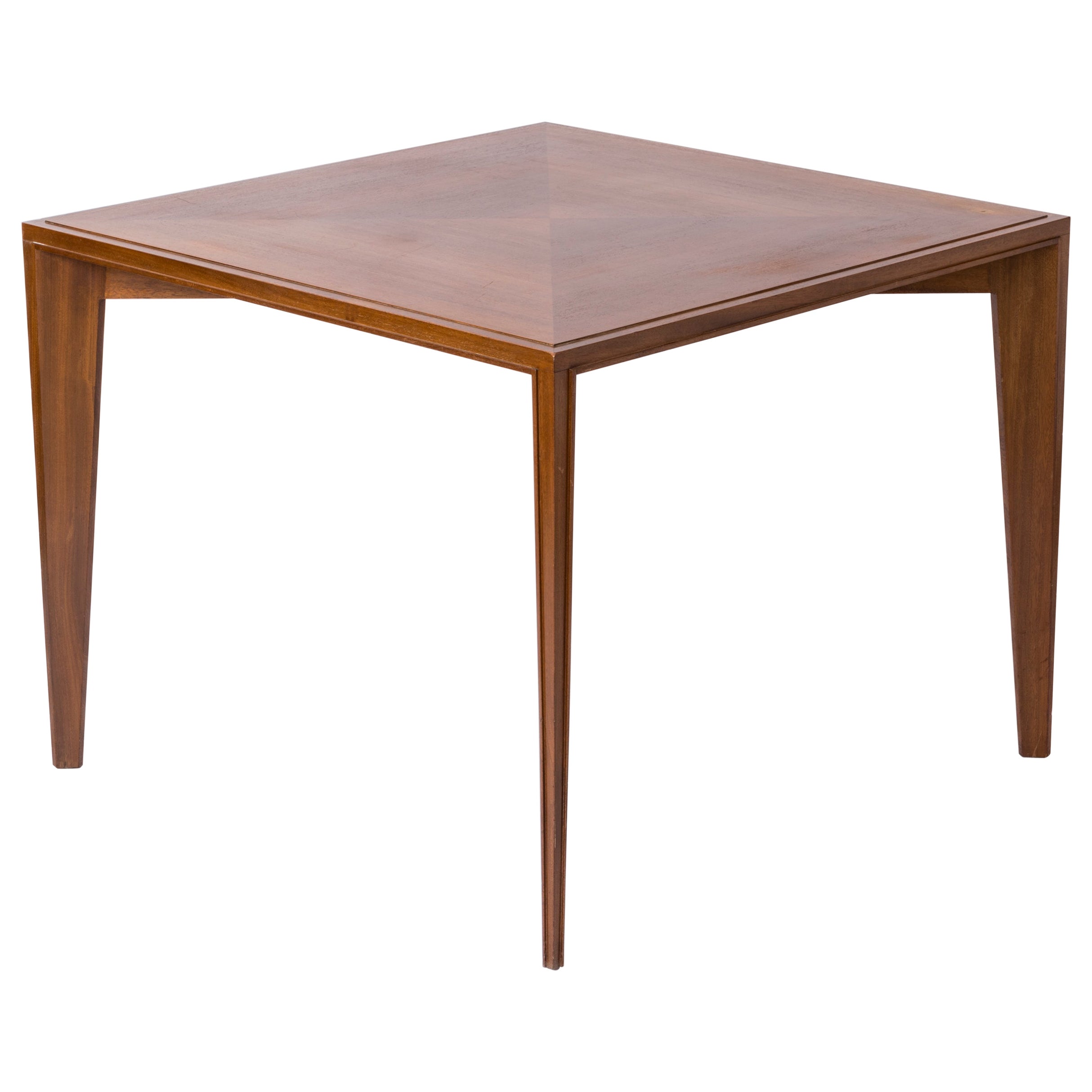 Tappered Legs Square Cherry Tree Marquetry Scandinavian Table -  1960's im Angebot