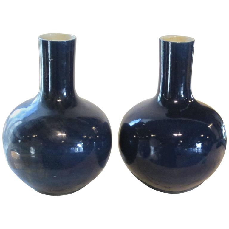 Bulbous Shape Sapphire Blue Ceramic Vase China Contemporary At