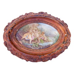 Escena pastoral de 1875 de Gérard Derickweiler sobre porcelana de Sèvres en marco ovalado