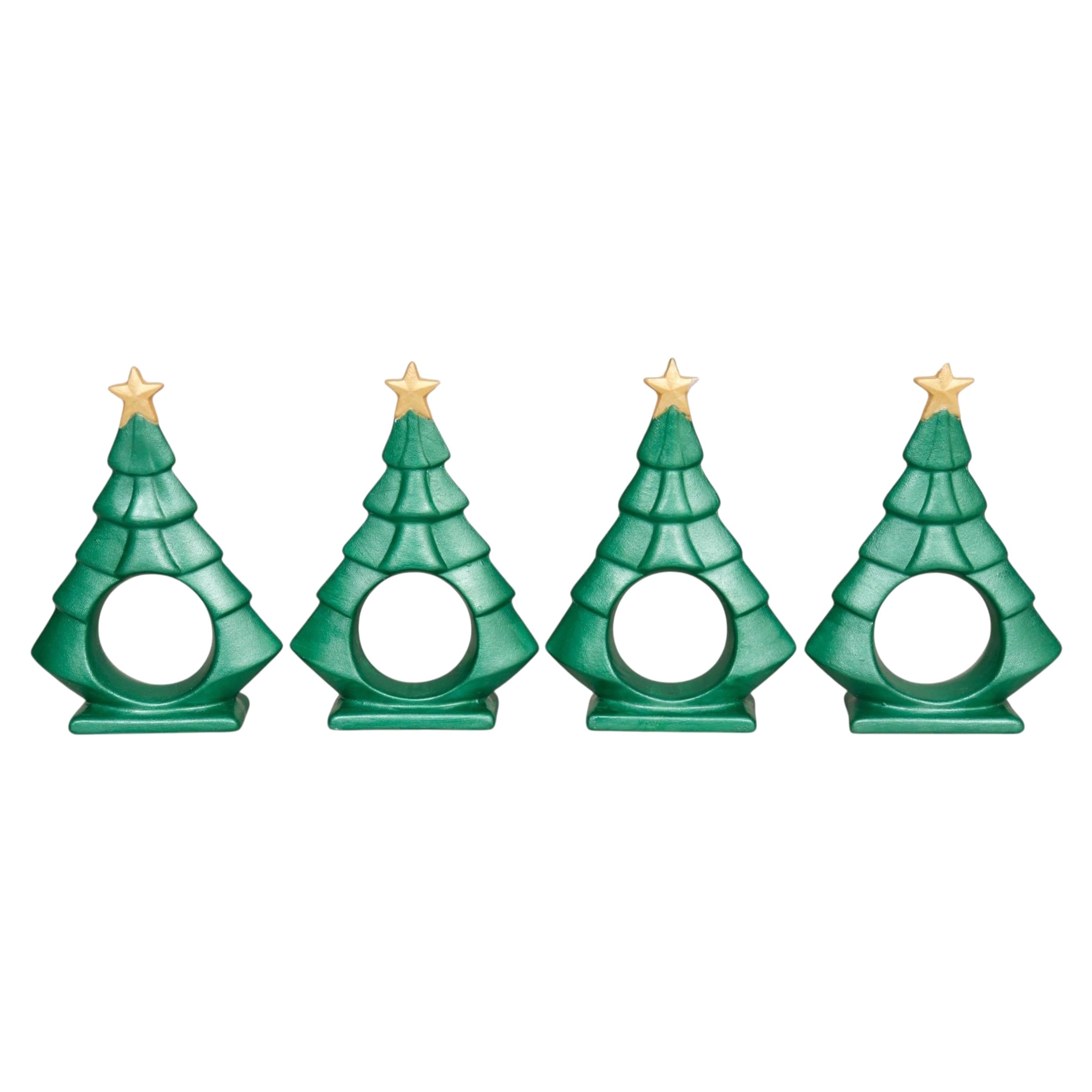 Ceramic Christmas Tree Napkin Rings - Set of 4