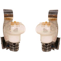 Pair of Modern Wall Sconces Made of Glass and Chrome-plated Metal