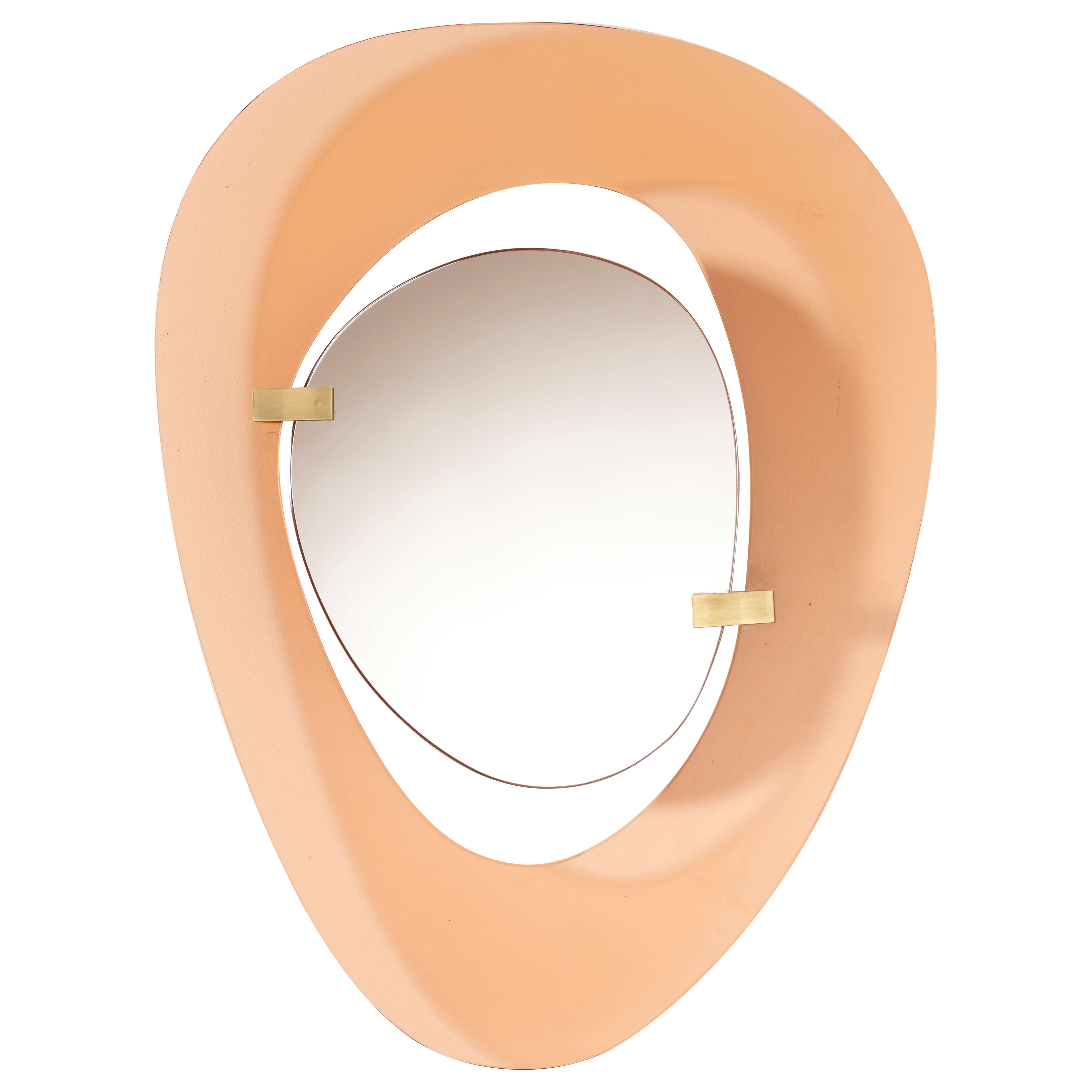 Max Ingrand mirror with glass frame and brass mounts, Fontana Arte, Italy, 1960s For Sale
