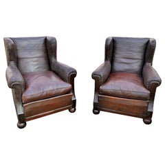1930 classic English wingback leather club armchairs