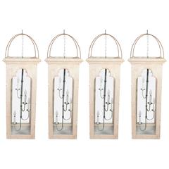 Two Pairs of Lime Painted Gothic Lanterns 1