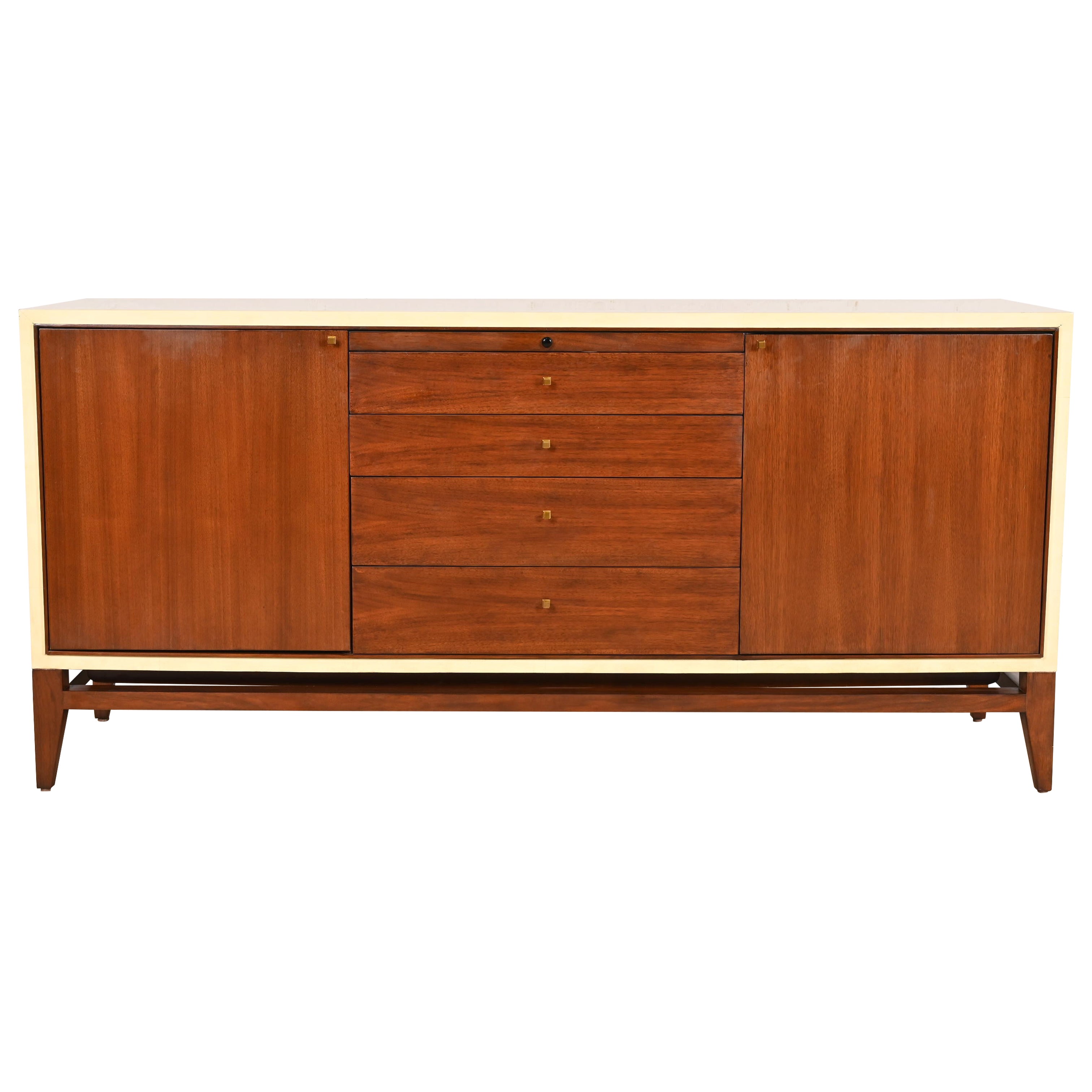 Barbara Barry for Henredon Modern Walnut and Cream Lacquered Sideboard Credenza