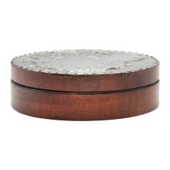 Antique Pewter and Wooden Round Box, Italy, Early 20th Century