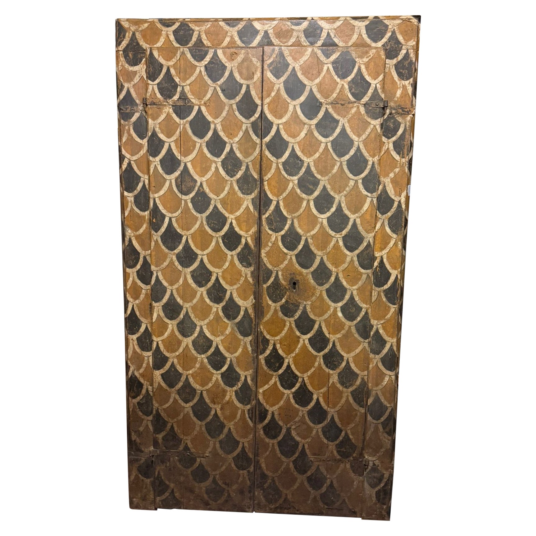 Wall cabinet, placard, cupboard in lacquered and painted wood tapestry, Italy