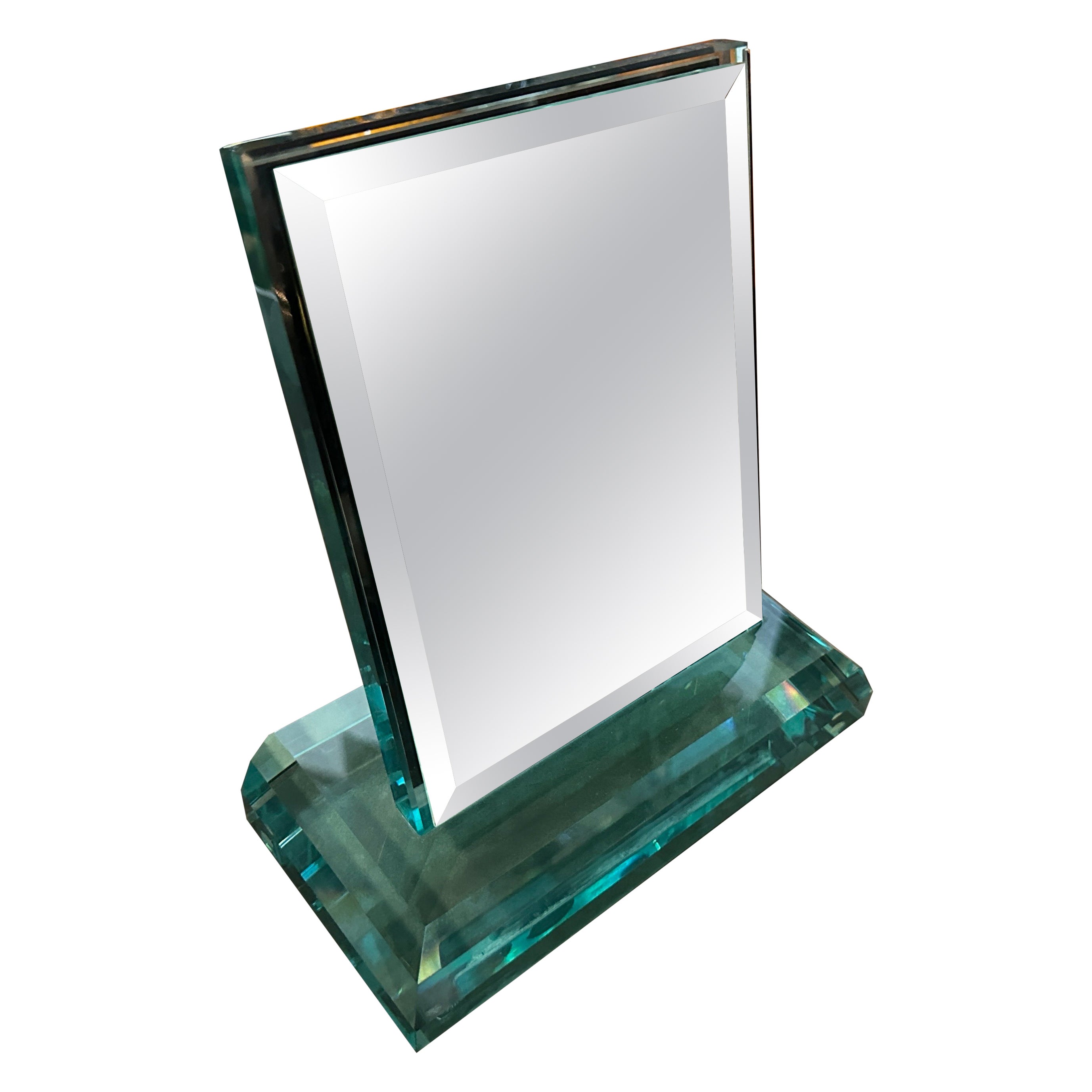 A 1950s Fontana Arte Style Mid-Century Modern Green Nilo Glass Vanity Mirror