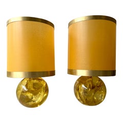 Pair of Lamps Yellow Fractal Resin by François Godebski , France, 1970s