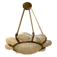 French Art Deco Floral Chandelier Signed Sabino