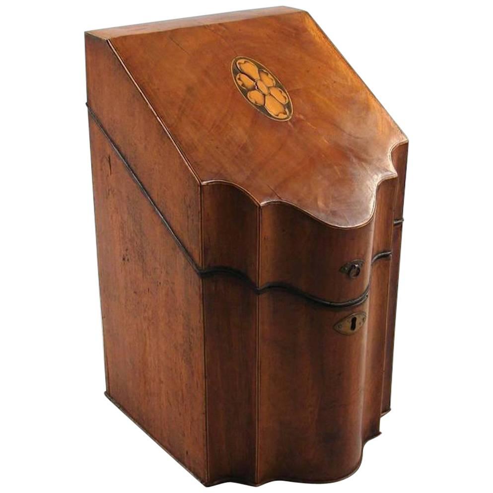George III Mahogany Satinwood Inlaid Shaped Cutlery Box