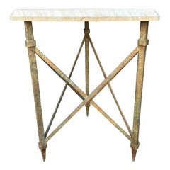 French Modern Iron And Travertine Table Inspired By Gilbert Poillerat