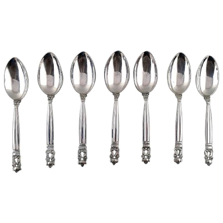 Seven Georg Jensen Sterling Silver Acorn Spoons For Sale at 1stdibs