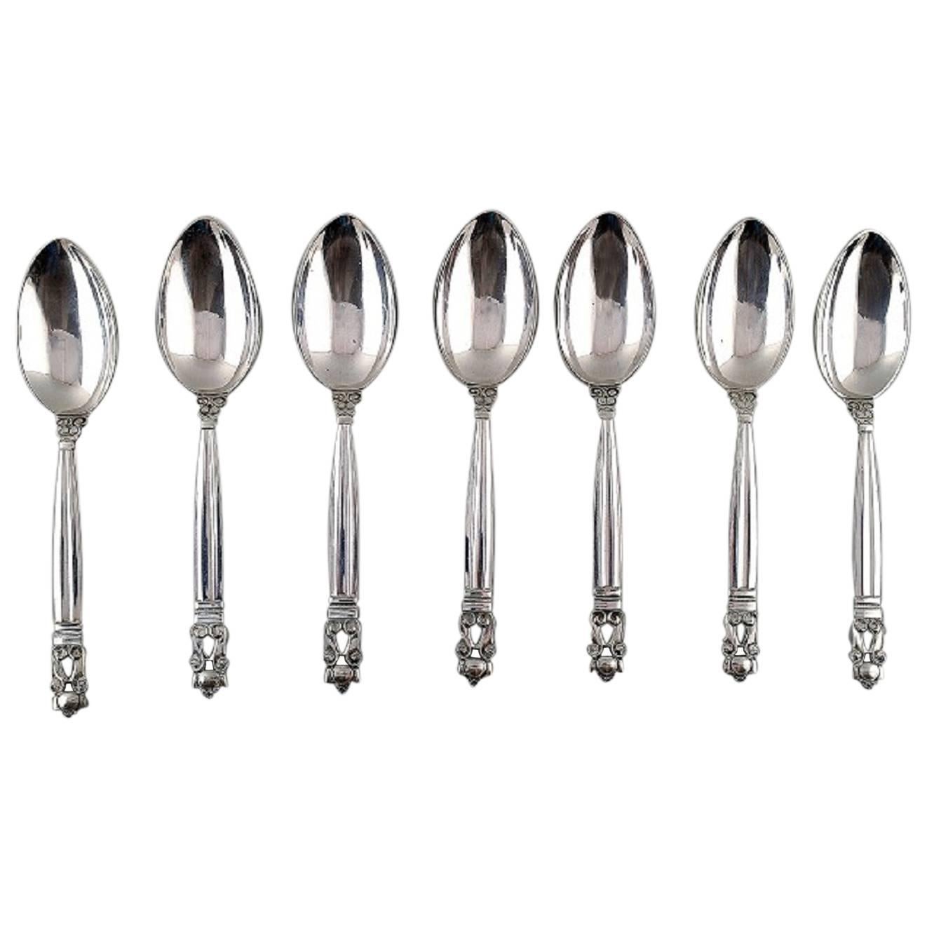 Seven Georg Jensen Sterling Silver Acorn Spoons