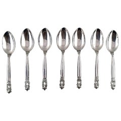 Used Seven Georg Jensen Sterling Silver Acorn Spoons