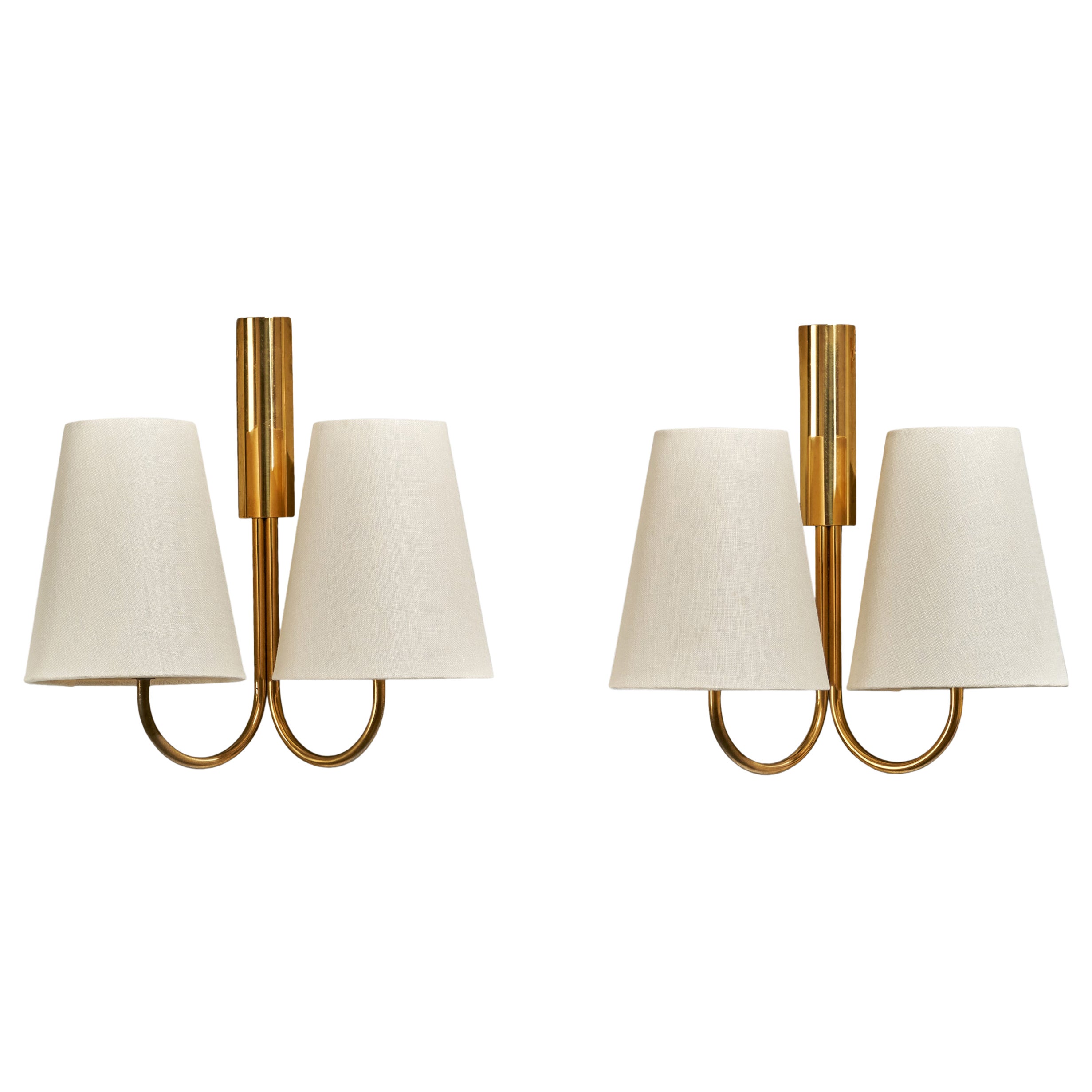 T.H. Valentiner, Wall Lights, Messing, Stoff, Dänemark, 1950er Jahre