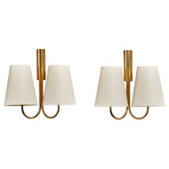 T.H. Valentiner, Wall Lights, Messing, Stoff, Dänemark, 1950er Jahre